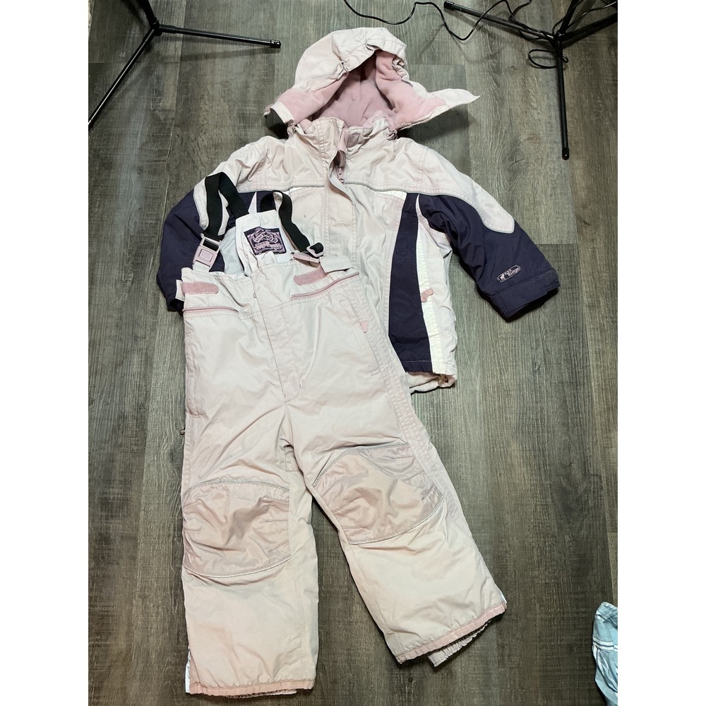 Elks Ridge Kids Pink Navy Blue Snow Suit Jacket and Bib Overalls Set Size 98-104
